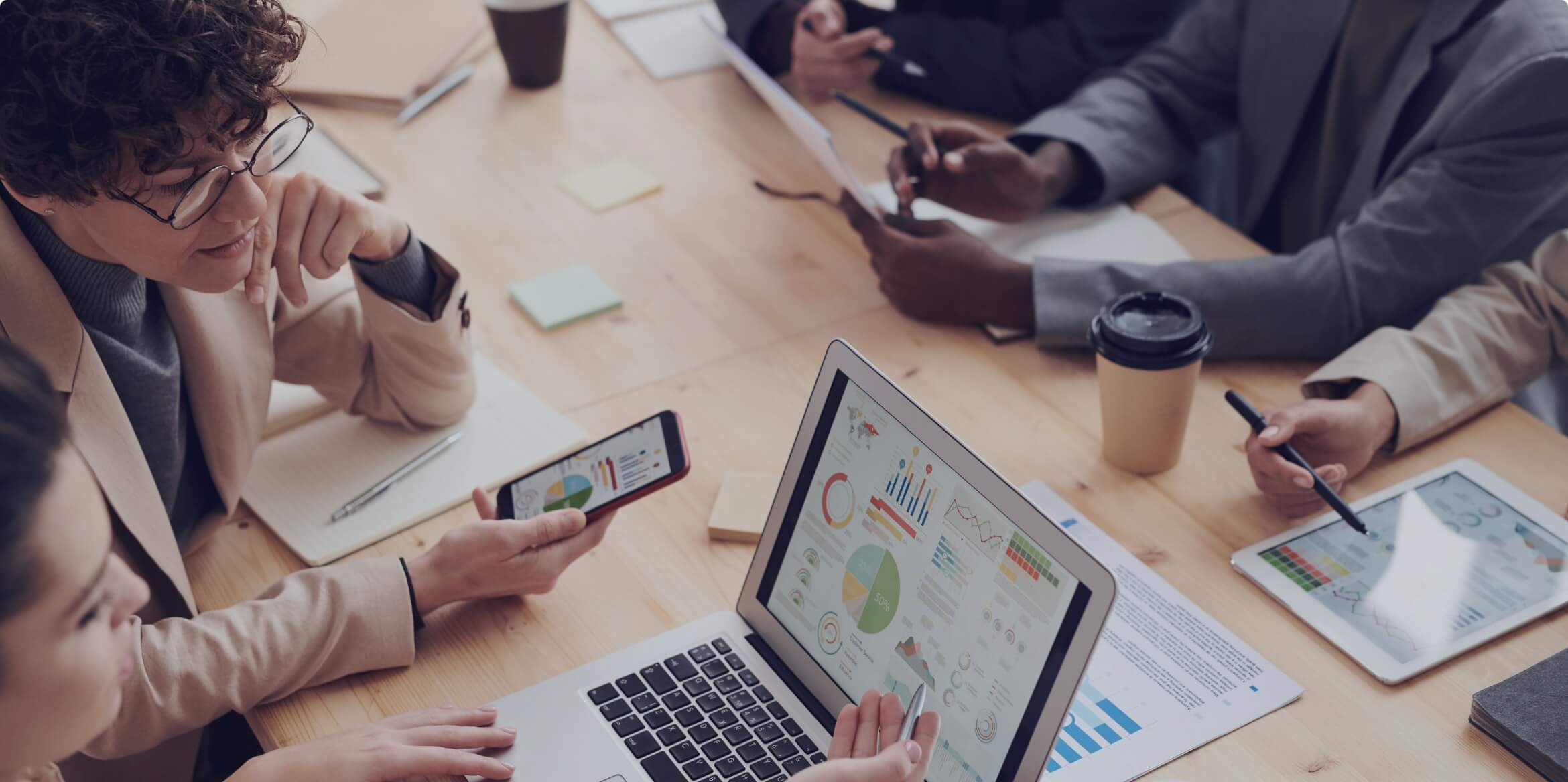 Business team reviewing analytics during a meeting