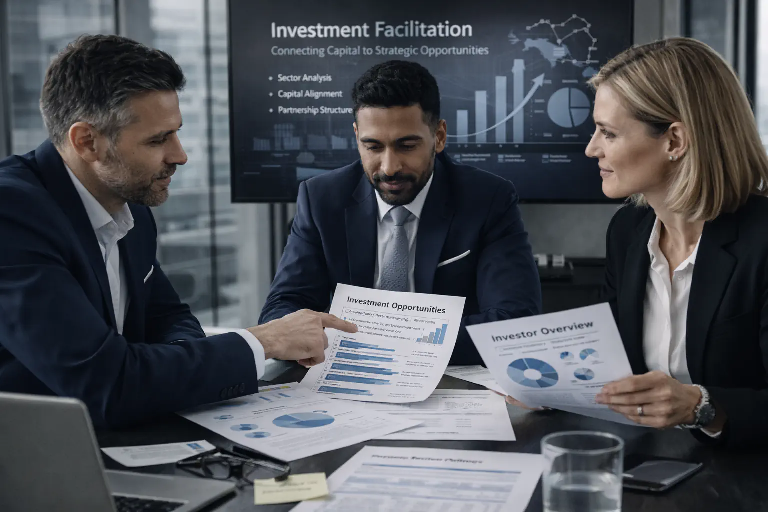 Investors reviewing structured investment opportunities